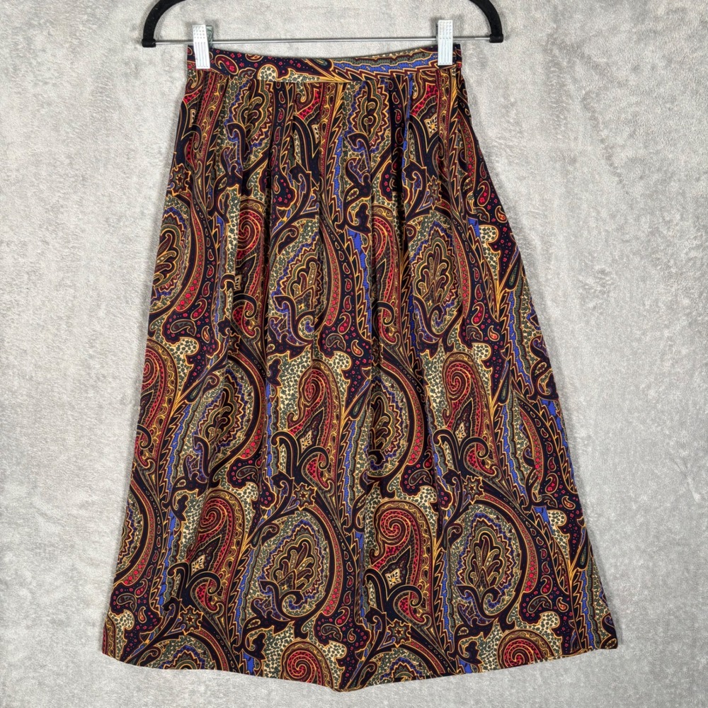 Maggy London Petites Vintage 90s Paisley Midi Skirt Multicolor Size 2 P Bohemian